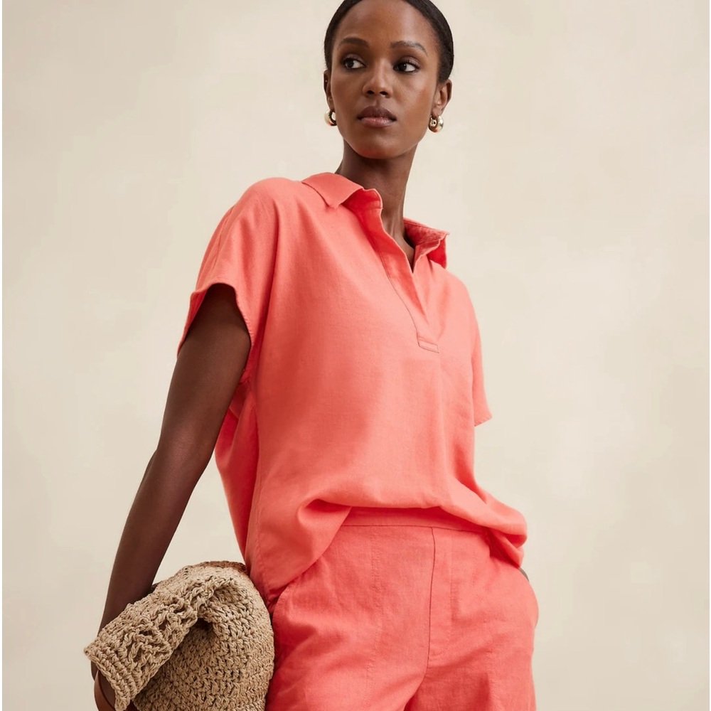 Banana Republic Coral Short-Sleeve Polo Top